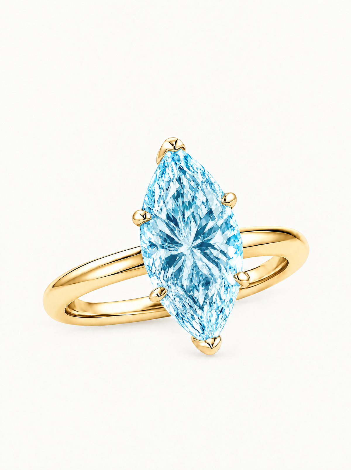 Fancy Blue Marquise Cut Solitaire Lab-Grown Diamond Engagement Ring in 14K yellow gold — Bow Tie Lab Diamonds