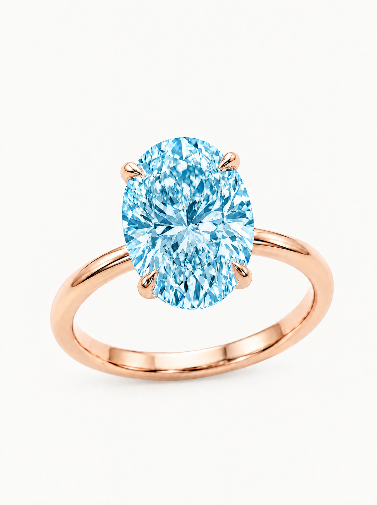 Fancy Blue Oval Cut Solitaire Lab-Grown Diamond Engagement Ring in 14K rose gold — Bow Tie Lab Diamonds