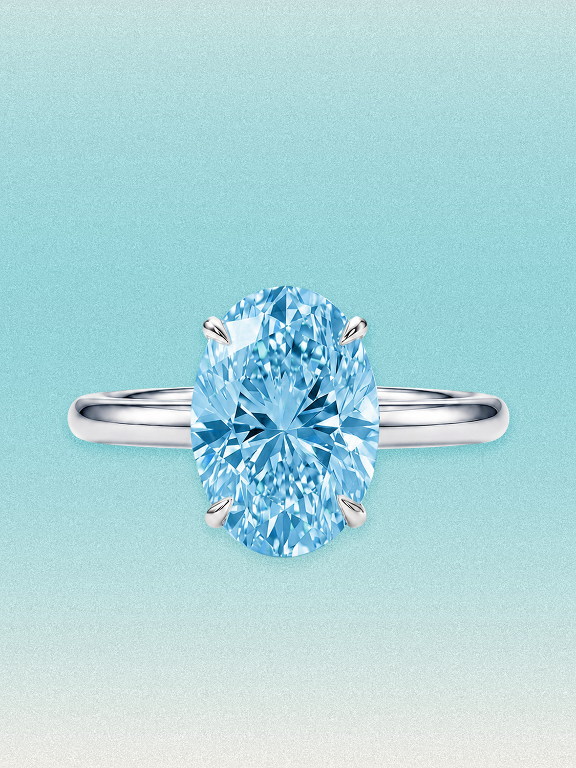 Fancy Blue Oval Cut Solitaire Lab Grown Diamond Engagement Ring