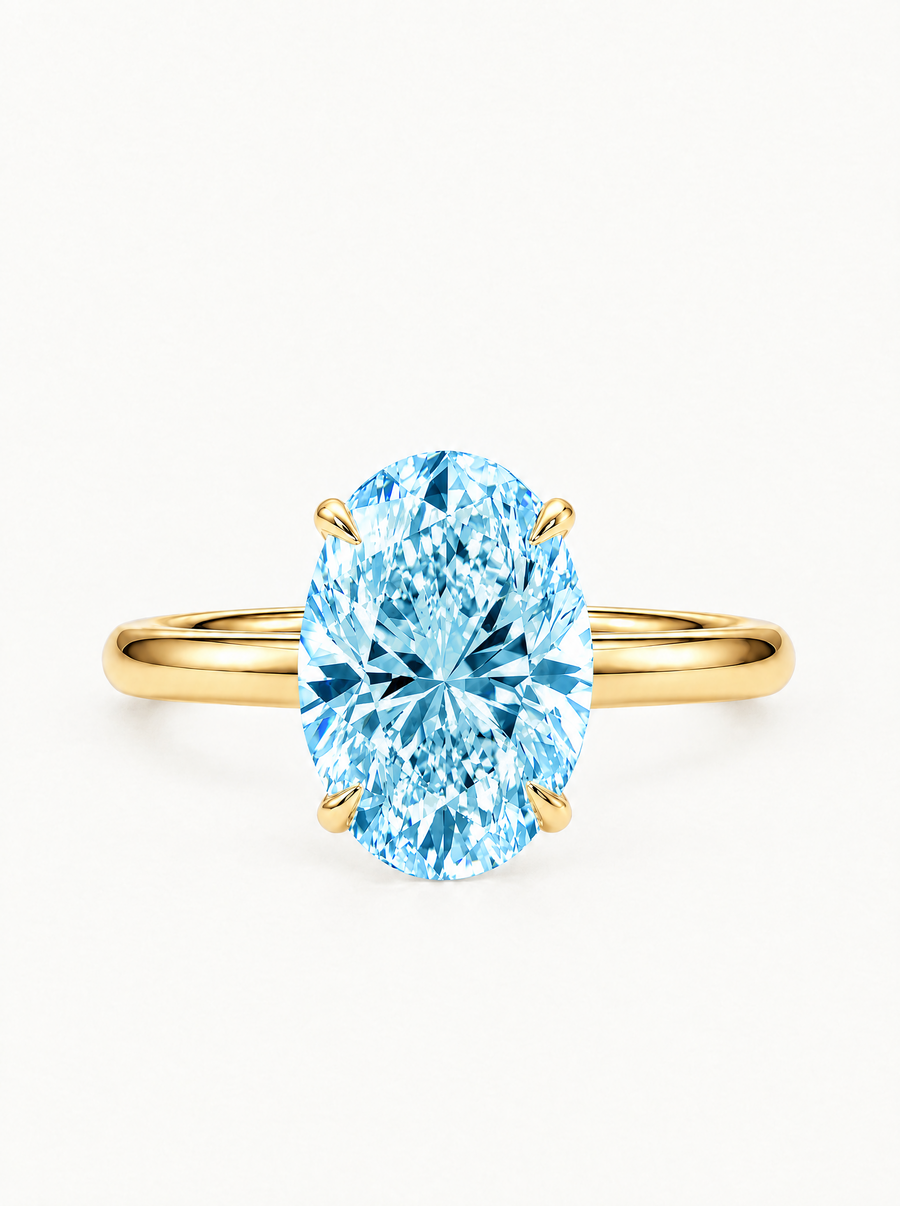Fancy Blue Oval Cut Solitaire Lab Grown Diamond Engagement Ring