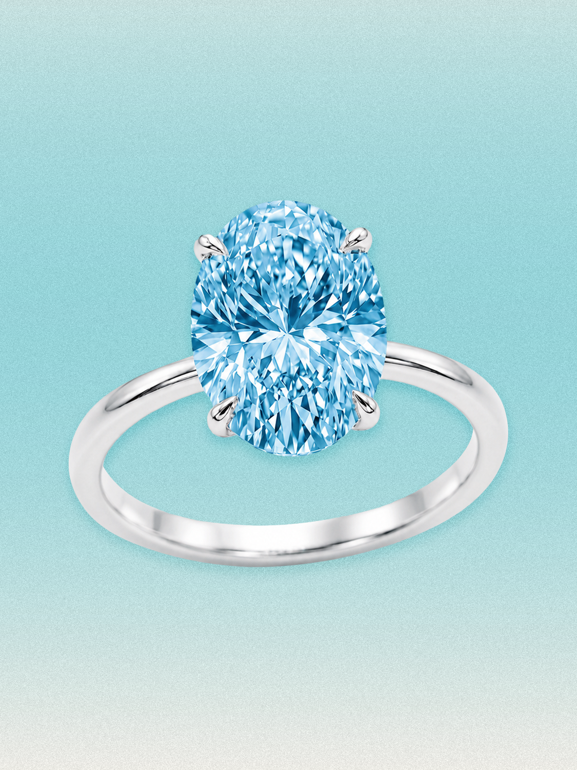 Fancy Blue Oval Cut Solitaire Lab Grown Diamond Engagement Ring
