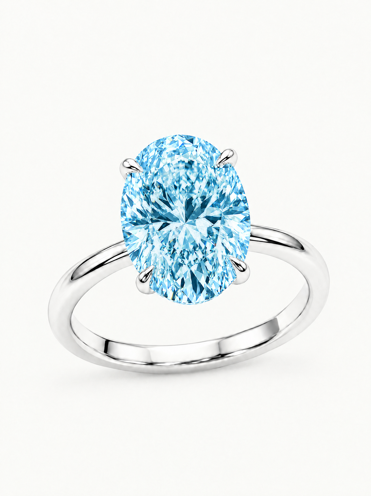 Fancy Blue Oval Cut Solitaire Lab-Grown Diamond Engagement Ring in 14K white gold — Bow Tie Lab Diamonds