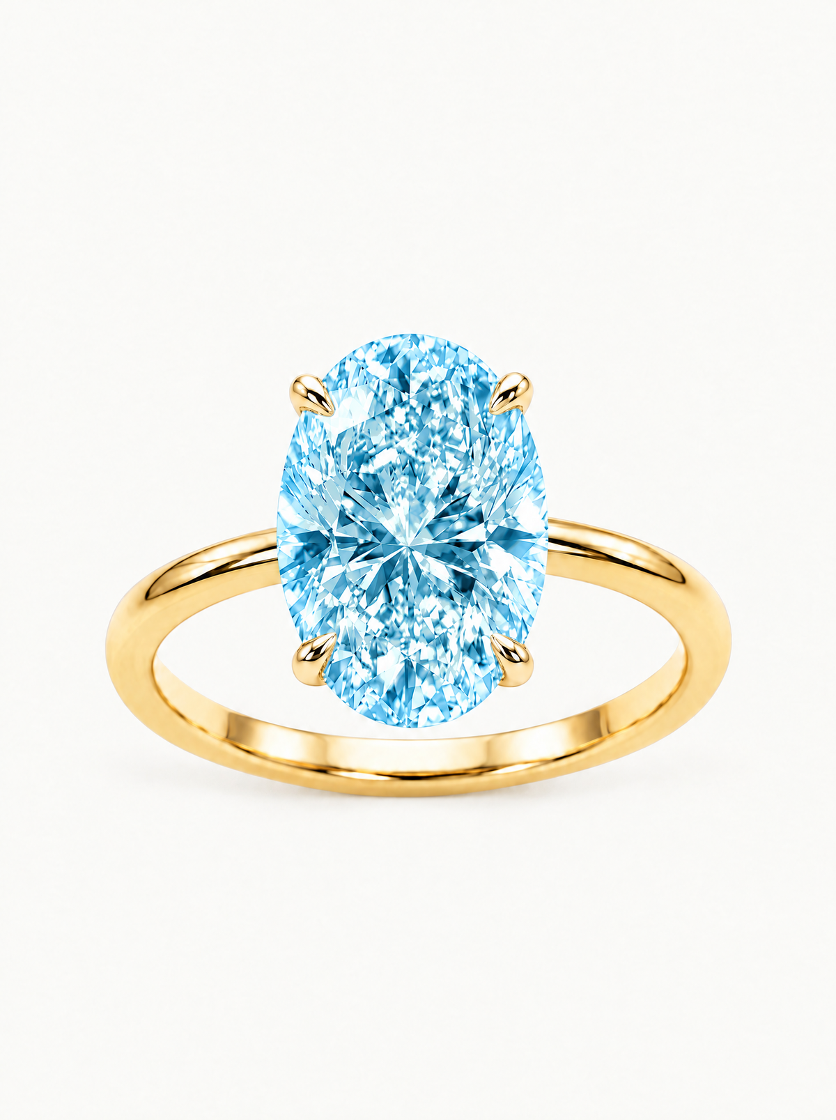 Fancy Blue Oval Cut Solitaire Lab-Grown Diamond Engagement Ring in 14K yellow gold — Bow Tie Lab Diamonds