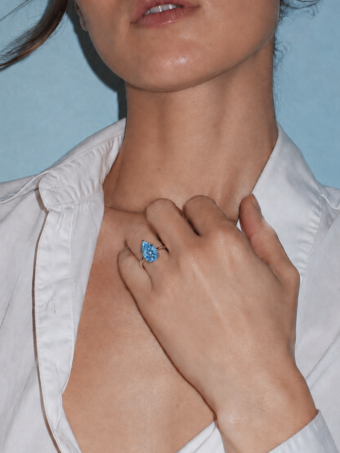 Fancy Blue Pear Cut Solitaire Lab Grown Diamond Engagement Ring