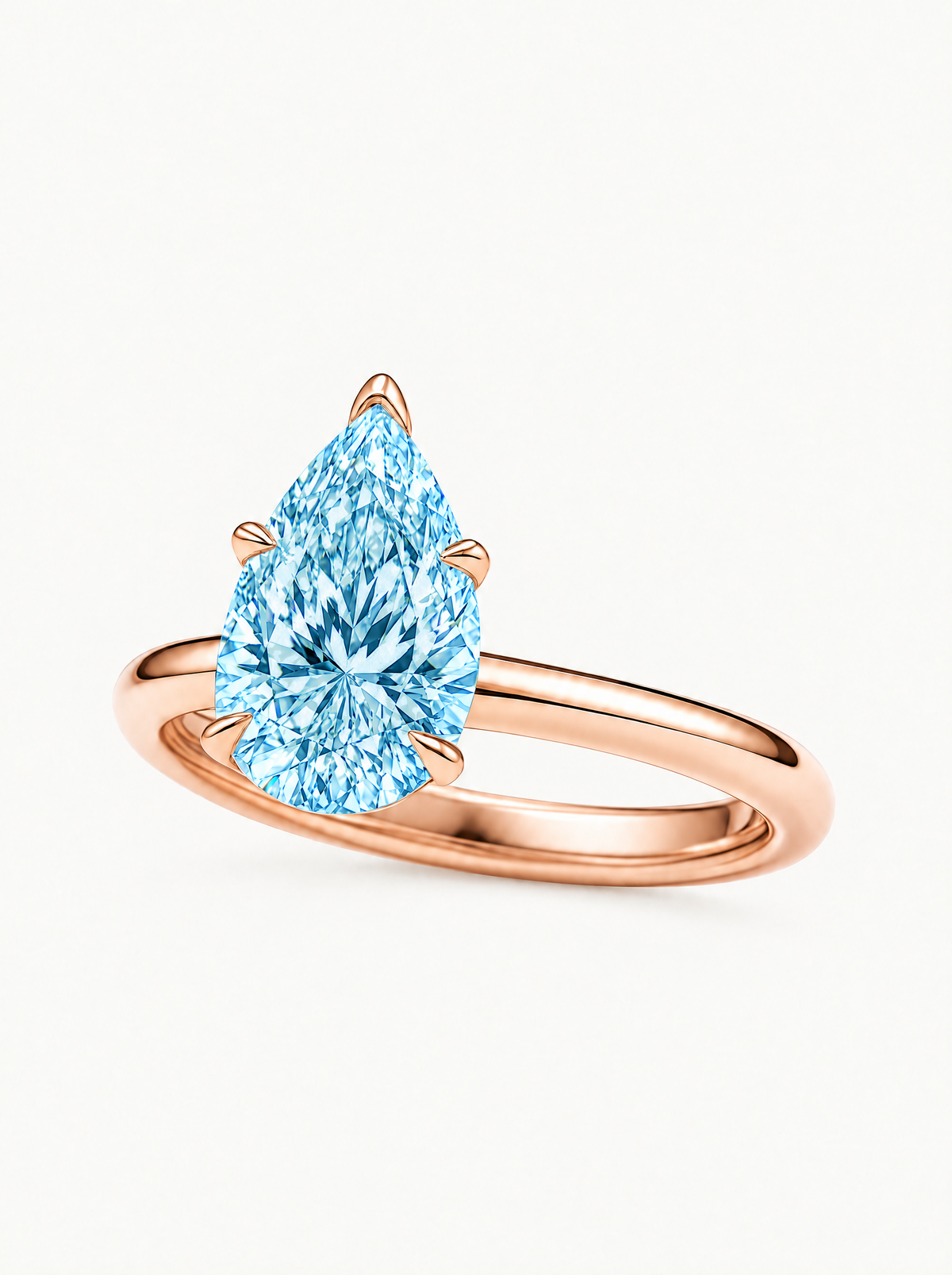 Fancy Blue Pear Cut Solitaire Lab-Grown Diamond Engagement Ring in 14K rose gold — Bow Tie Lab Diamonds