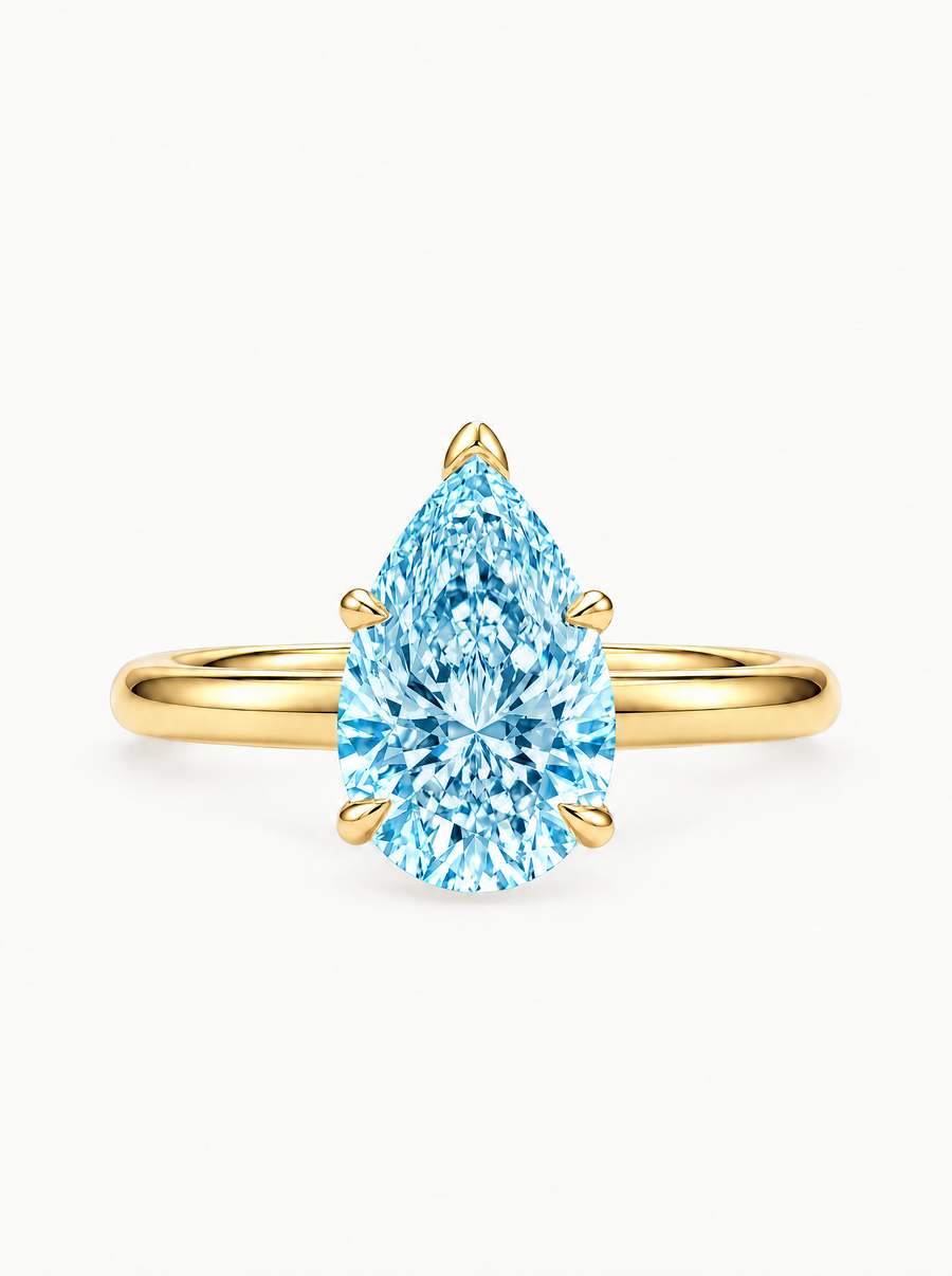 Fancy Blue Pear Cut Solitaire Lab Grown Diamond Engagement Ring
