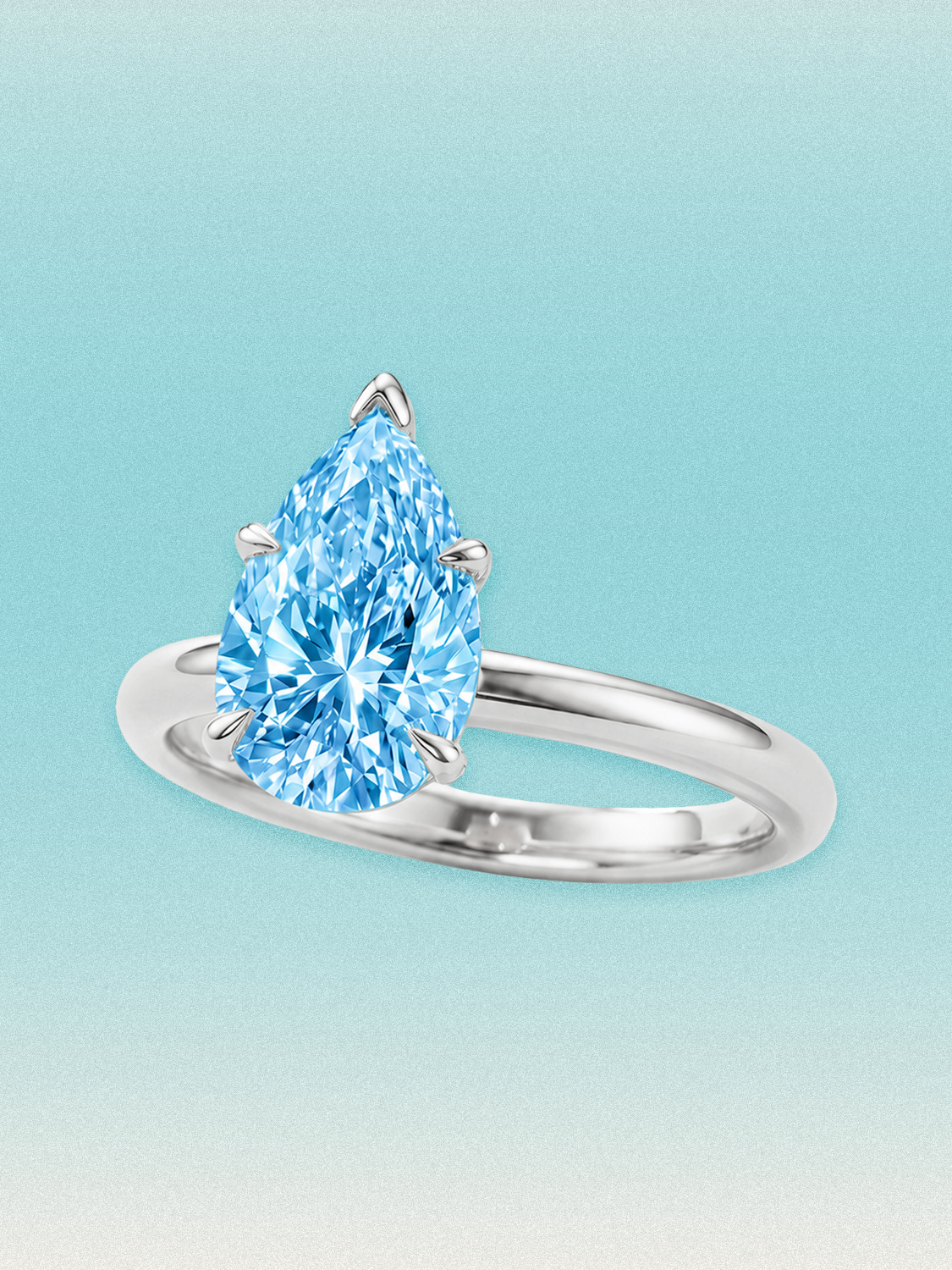 Fancy Blue Pear Cut Solitaire Lab Grown Diamond Engagement Ring