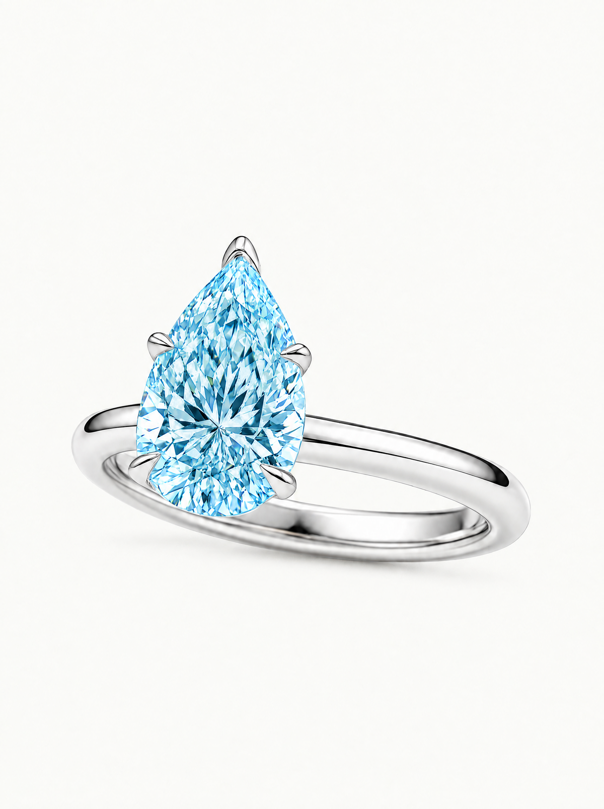 Fancy Blue Pear Cut Solitaire Lab-Grown Diamond Engagement Ring in 14K white gold — Bow Tie Lab Diamonds