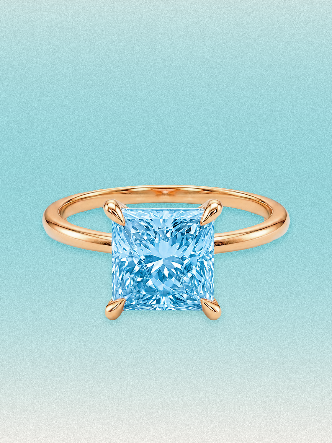 Fancy Blue Princess Cut Solitaire Lab Grown Diamond Engagement Ring