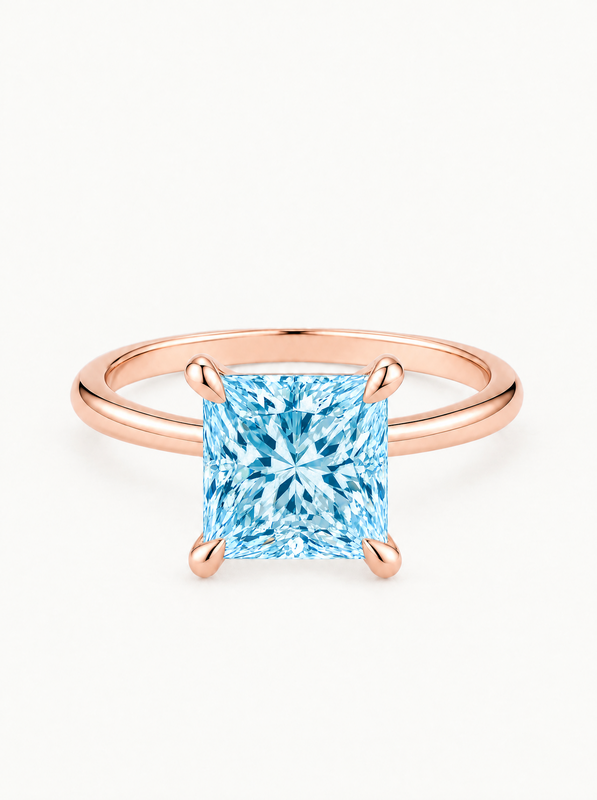 Fancy Blue Princess Cut Solitaire Lab-Grown Diamond Engagement Ring in 14K rose gold — Bow Tie Lab Diamonds