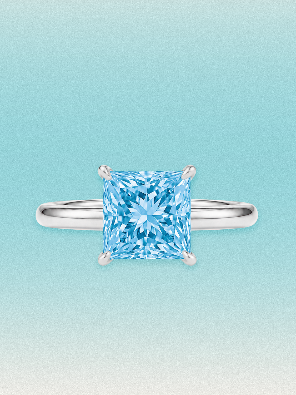 Fancy Blue Princess Cut Solitaire Lab Grown Diamond Engagement Ring