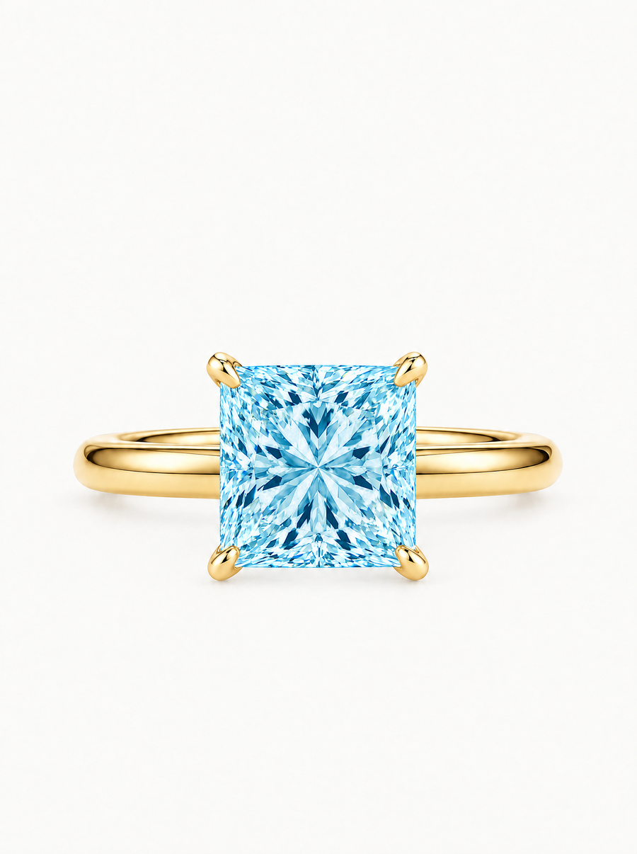 Fancy Blue Princess Cut Solitaire Lab Grown Diamond Engagement Ring