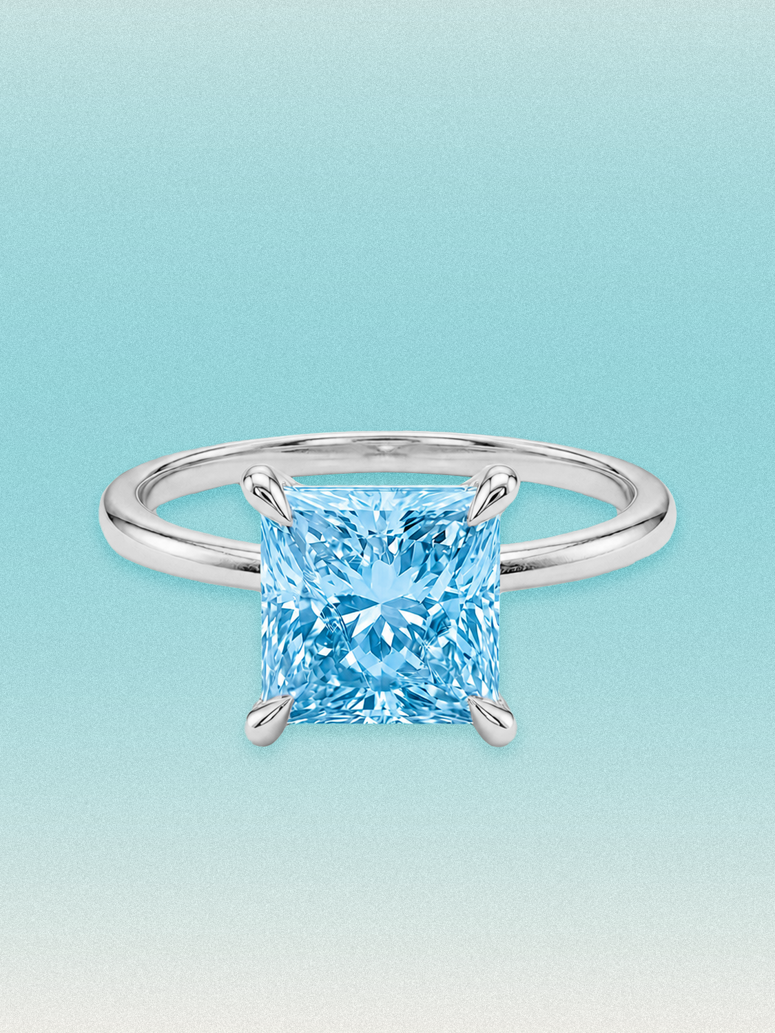Fancy Blue Princess Cut Solitaire Lab Grown Diamond Engagement Ring