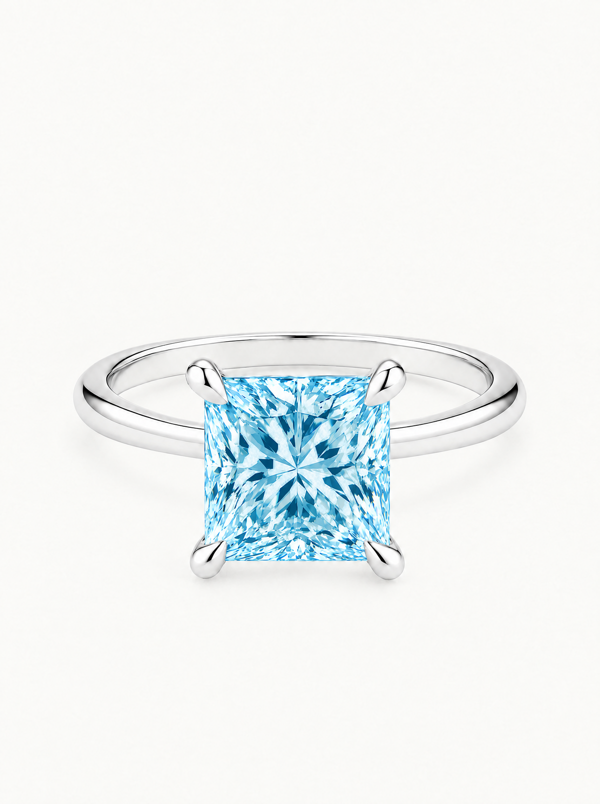 Fancy Blue Princess Cut Solitaire Lab-Grown Diamond Engagement Ring in 14K white gold — Bow Tie Lab Diamonds