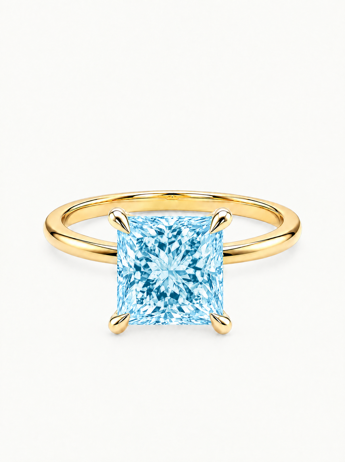 Fancy Blue Princess Cut Solitaire Lab-Grown Diamond Engagement Ring in 14K yellow gold — Bow Tie Lab Diamonds