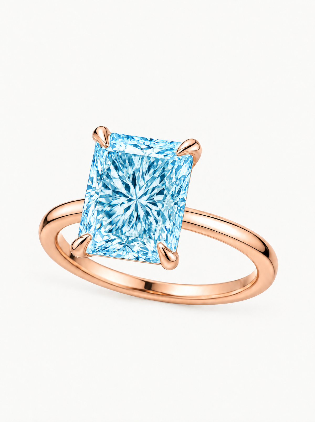 Fancy Blue Radiant Cut Solitaire Lab-Grown Diamond Engagement Ring in 14K rose gold — Bow Tie Lab Diamonds