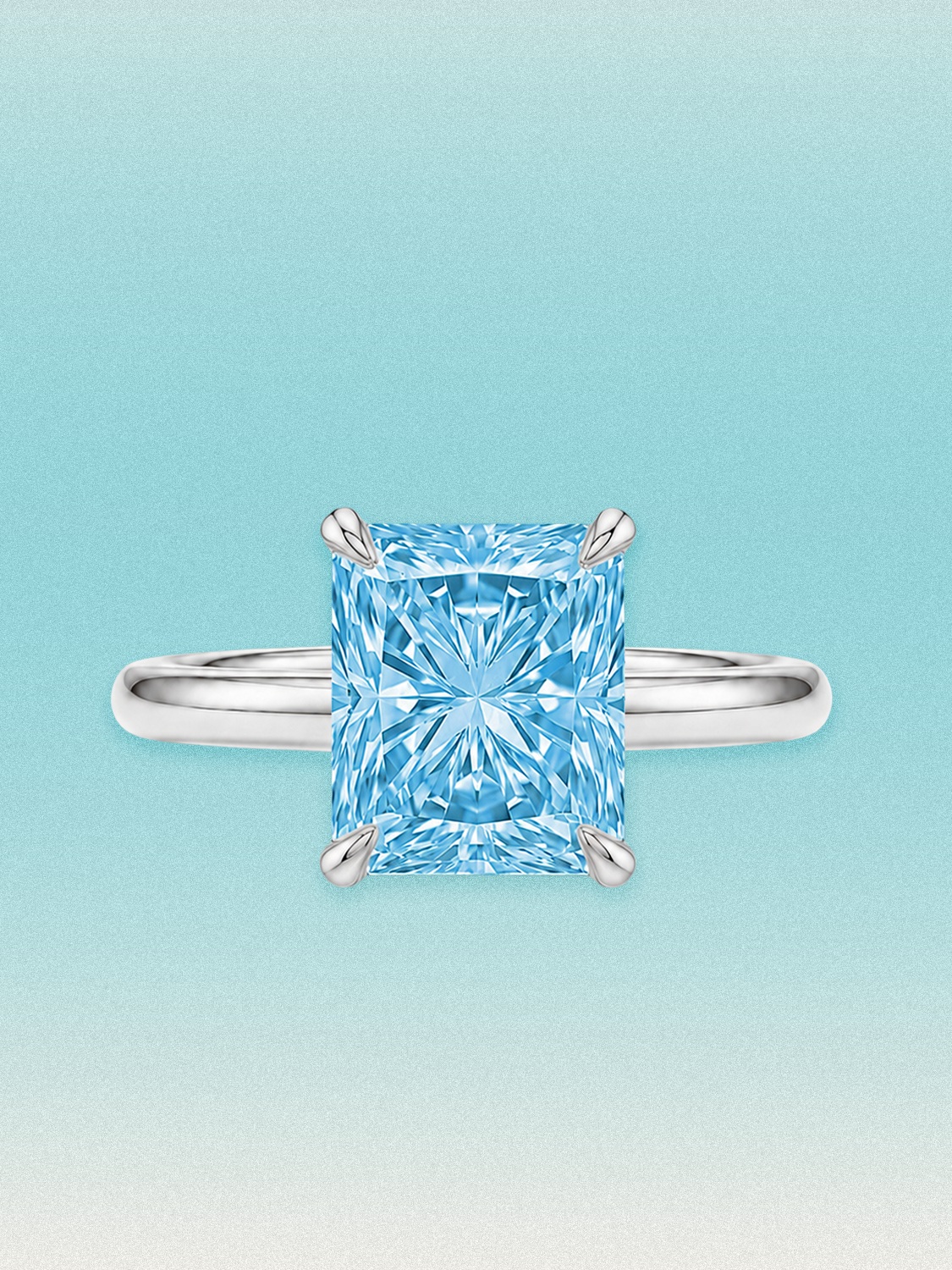 Fancy Blue Radiant Cut Solitaire Lab Grown Diamond Engagement Ring