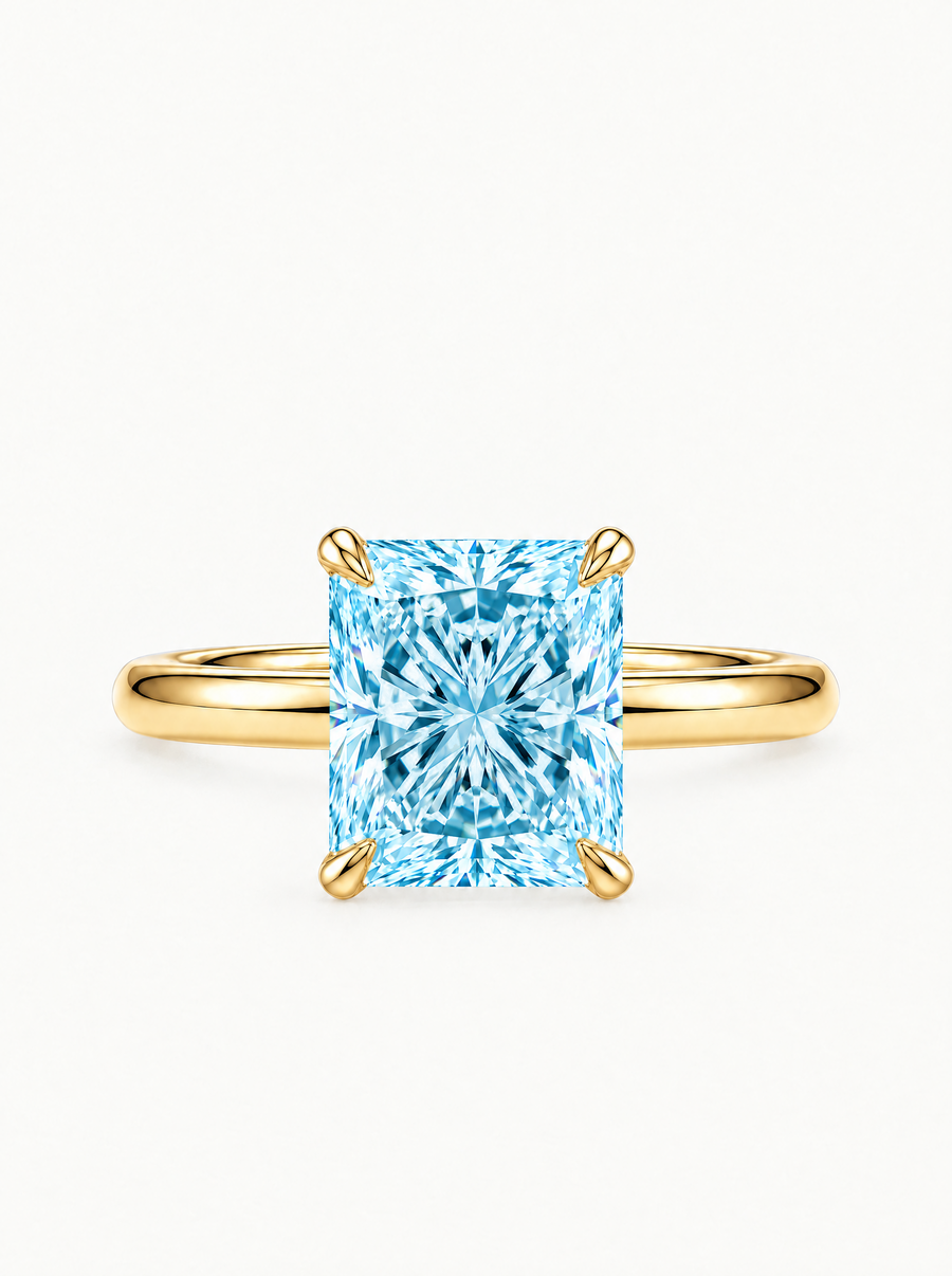 Fancy Blue Radiant Cut Solitaire Lab Grown Diamond Engagement Ring