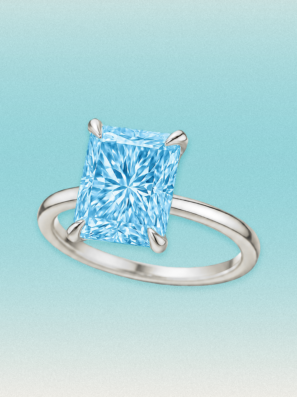 Fancy Blue Radiant Cut Solitaire Lab Grown Diamond Engagement Ring