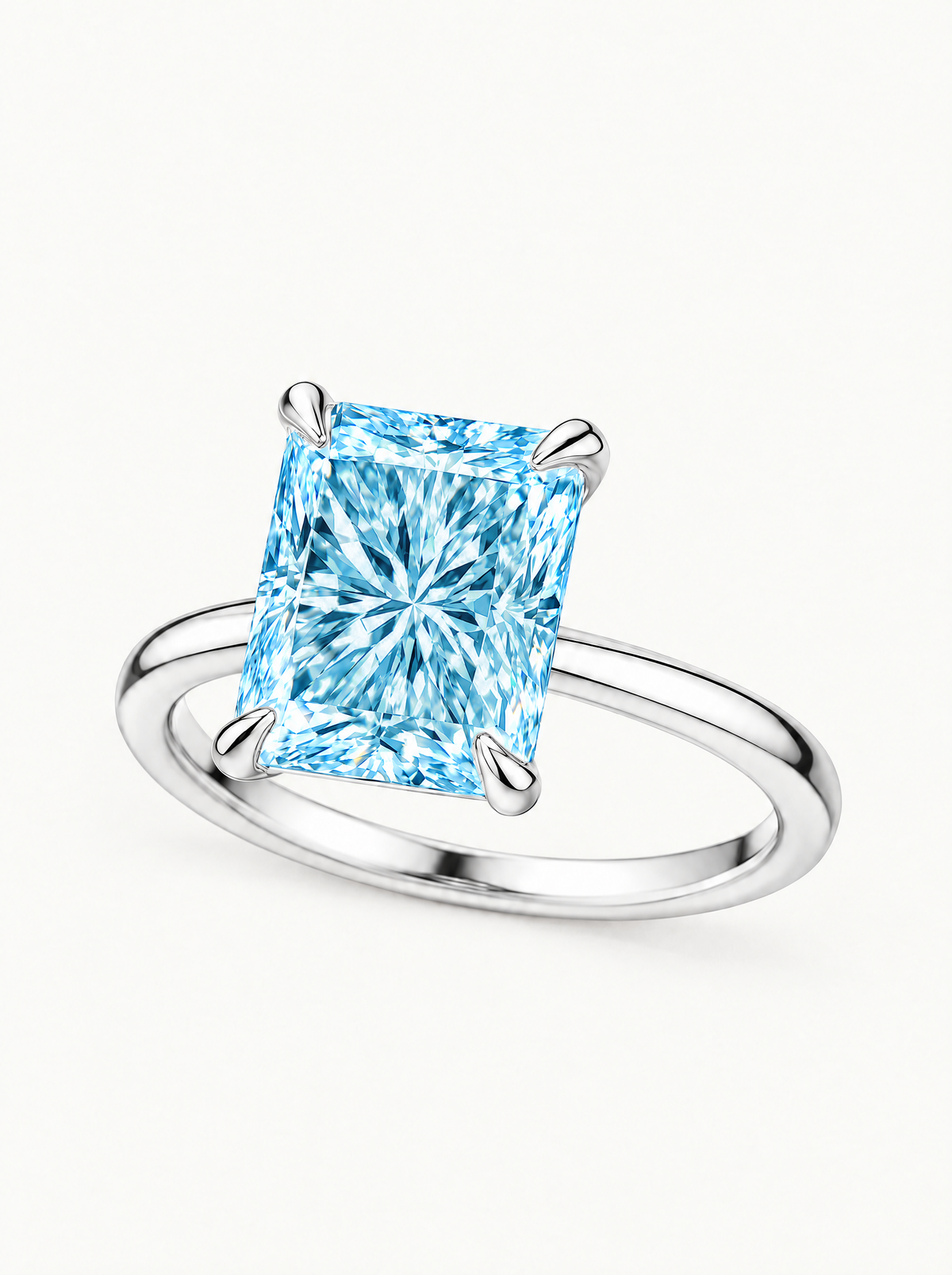 Fancy Blue Radiant Cut Solitaire Lab-Grown Diamond Engagement Ring in 14K white gold — Bow Tie Lab Diamonds