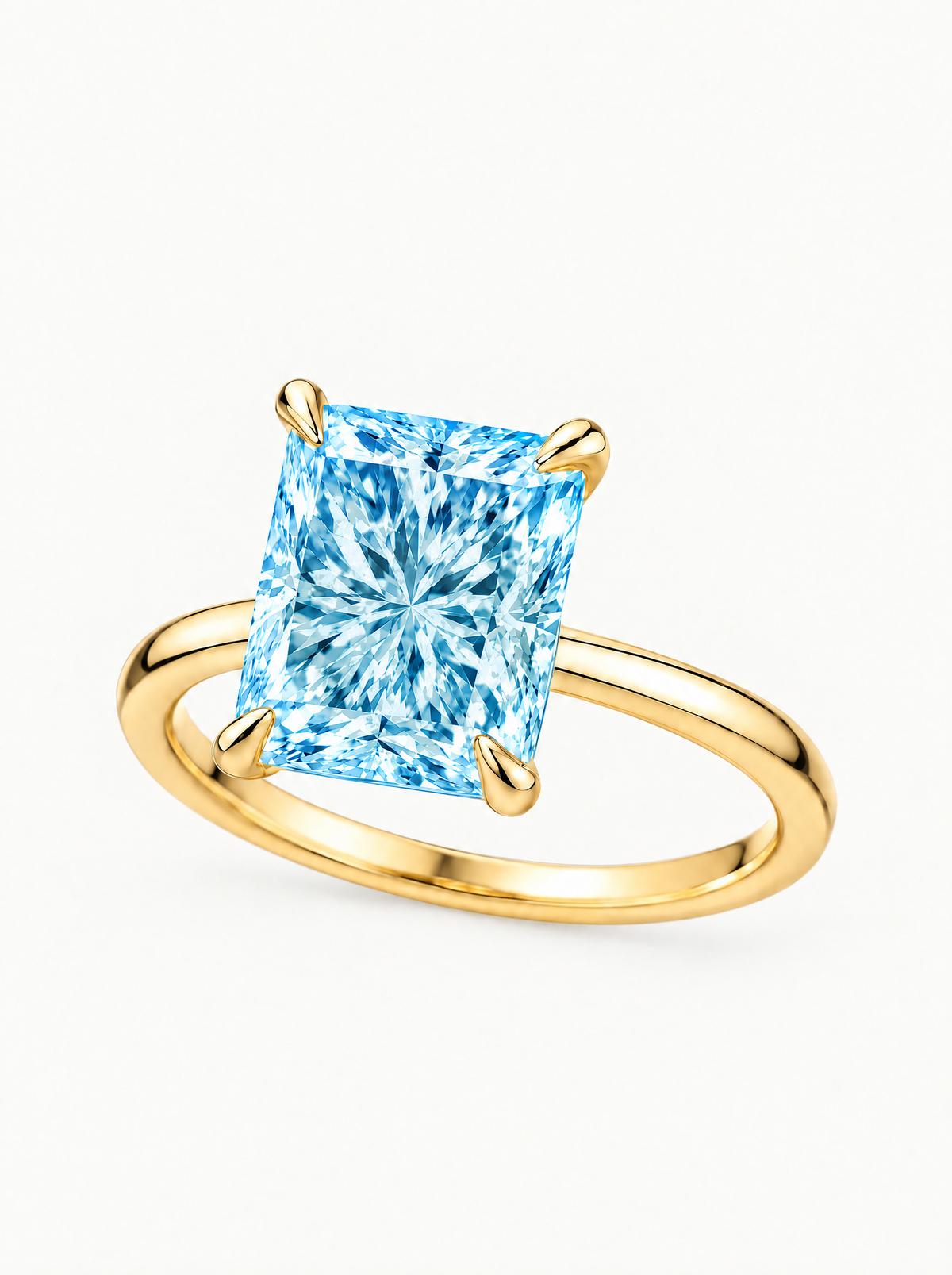 Fancy Blue Radiant Cut Solitaire Lab-Grown Diamond Engagement Ring in 14K yellow gold — Bow Tie Lab Diamonds