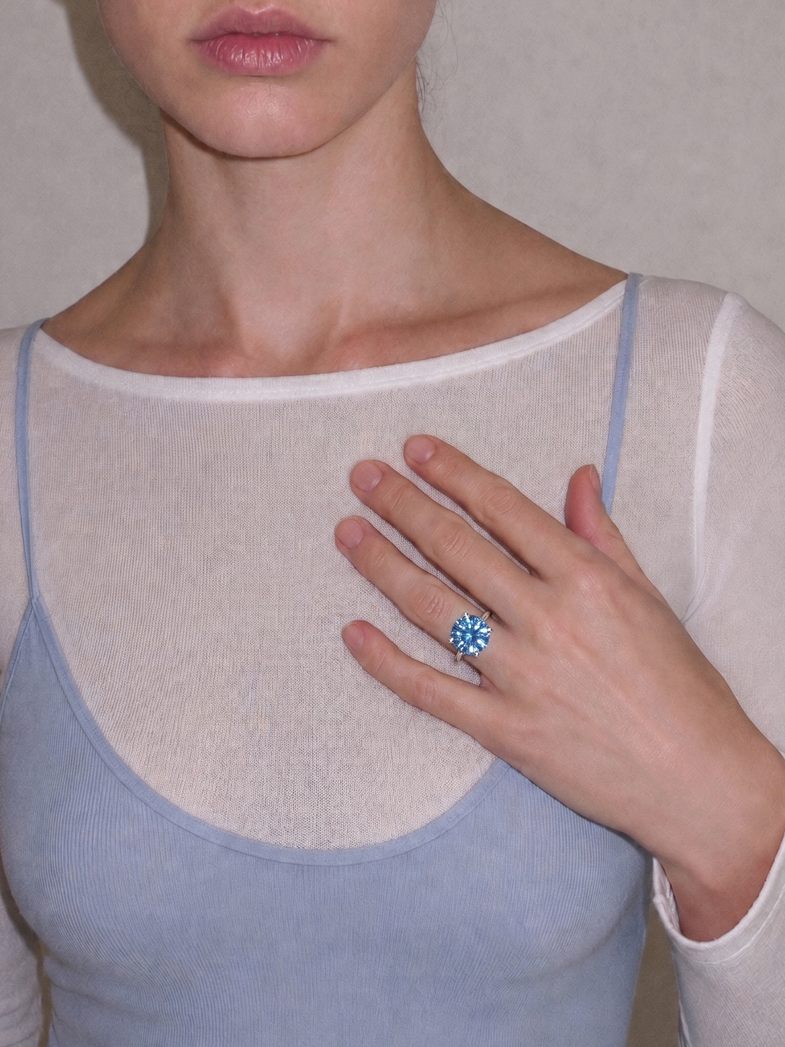 Fancy Blue Round Cut 4-Prong Solitaire Lab Grown Diamond Engagement Ring