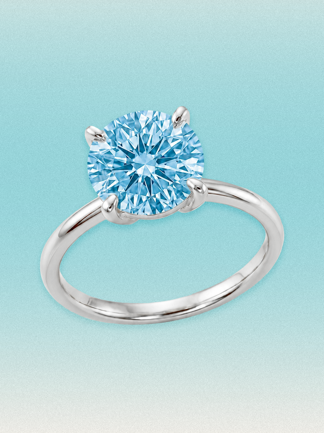 Fancy Blue Round Cut 4-Prong Solitaire Lab Grown Diamond Engagement Ring