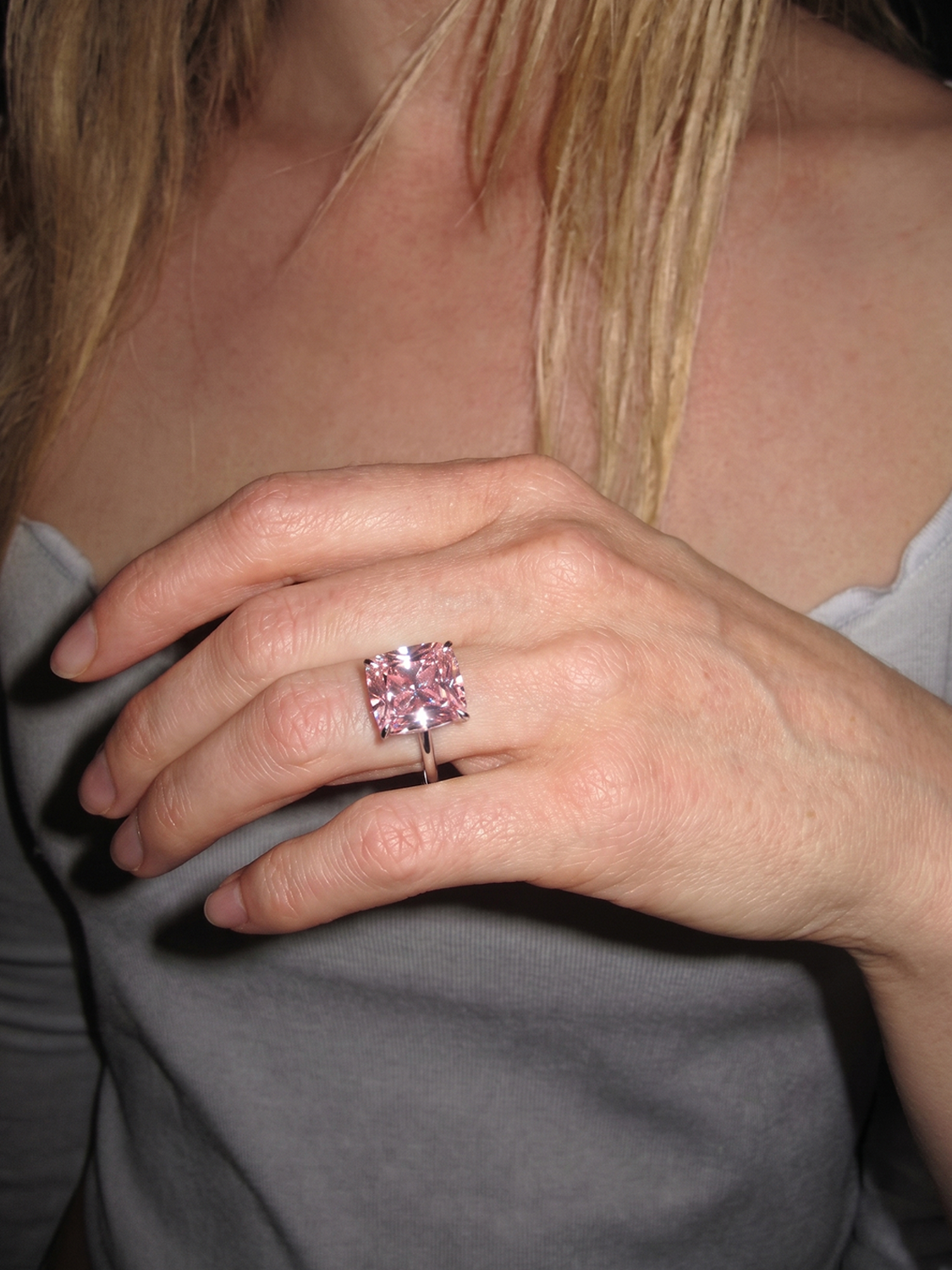 Fancy Pink Cushion Cut Solitaire Lab Grown Diamond Engagement Ring
