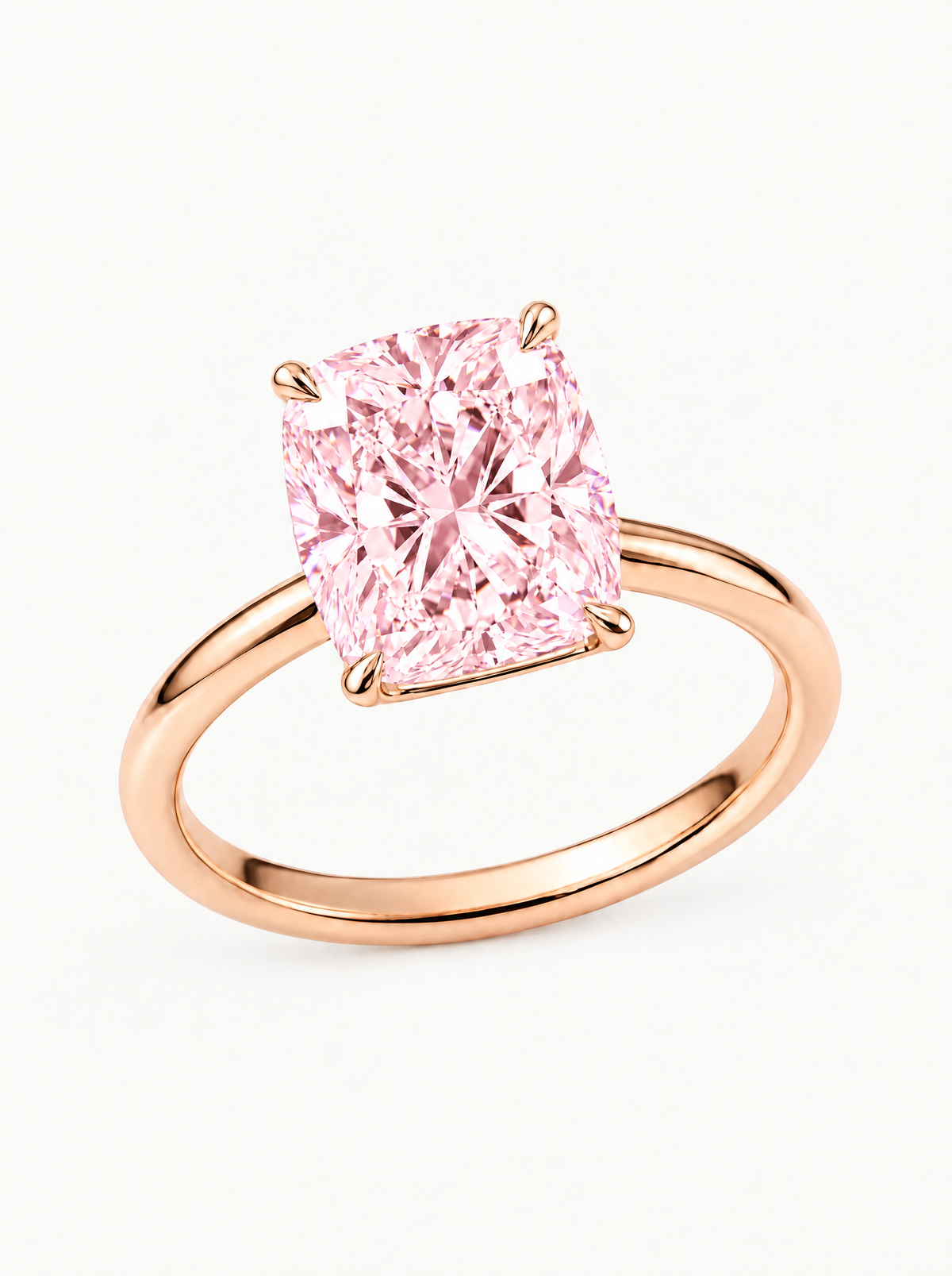 Fancy Pink Cushion Cut Solitaire Lab-Grown Diamond Engagement Ring in 14K rose gold — Bow Tie Lab Diamonds