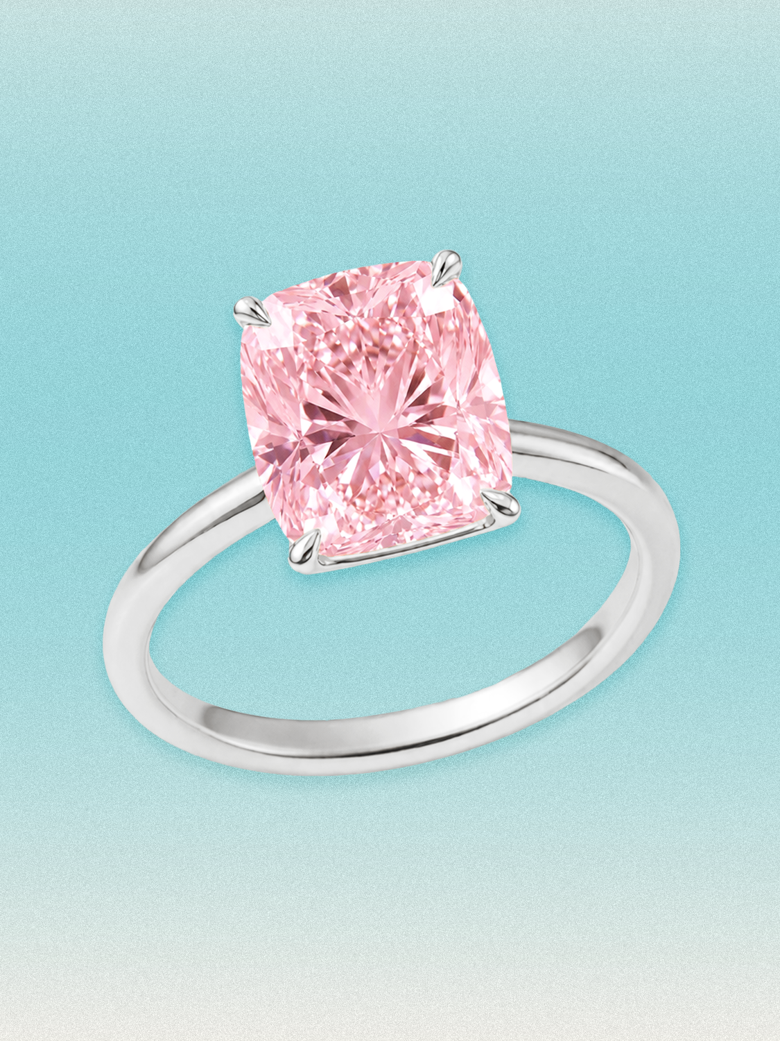 Fancy Pink Cushion Cut Solitaire Lab Grown Diamond Engagement Ring