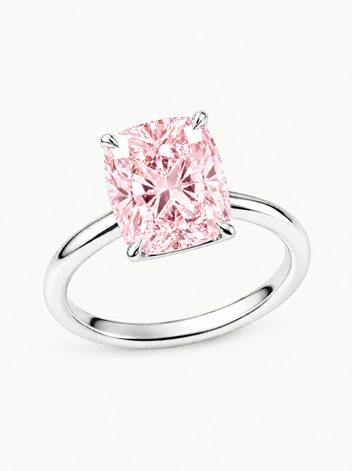 Fancy Pink Cushion Cut Solitaire Lab-Grown Diamond Engagement Ring in 14K white gold — Bow Tie Lab Diamonds