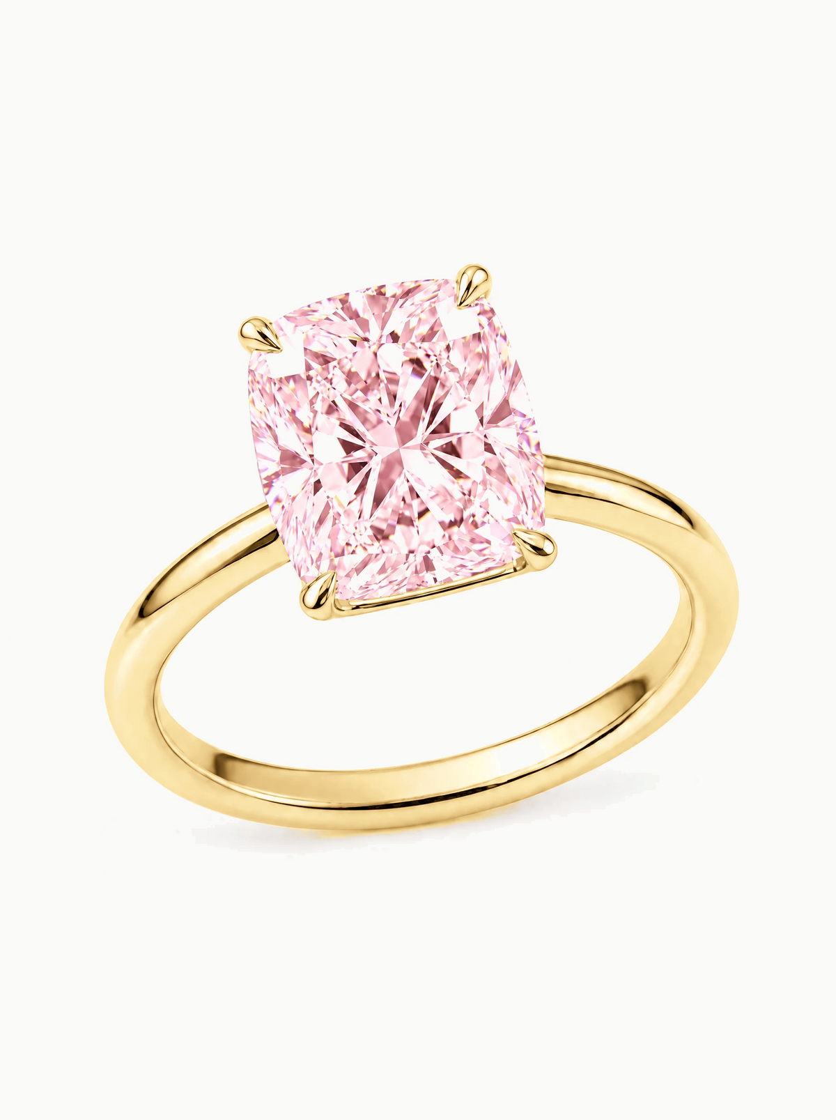 Fancy Pink Cushion Cut Solitaire Lab-Grown Diamond Engagement Ring in 14K yellow gold, carat size comparison — Bow Tie Lab Diamonds