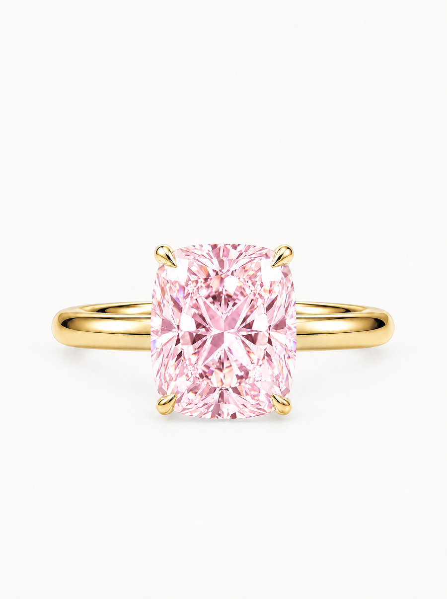 Fancy Pink Cushion Cut Solitaire Lab Grown Diamond Engagement Ring