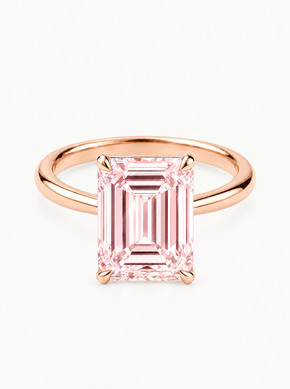 Fancy Pink Emerald Cut Solitaire Lab-Grown Diamond Engagement Ring in 14K rose gold — Bow Tie Lab Diamonds
