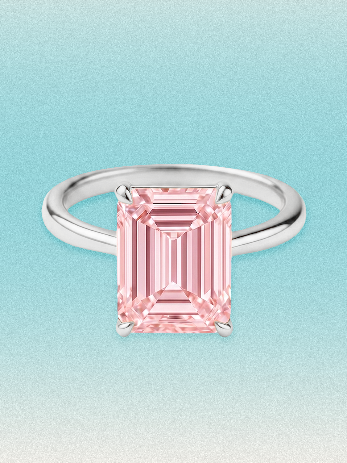 Fancy Pink Emerald Cut Solitaire Lab Grown Diamond Engagement Ring