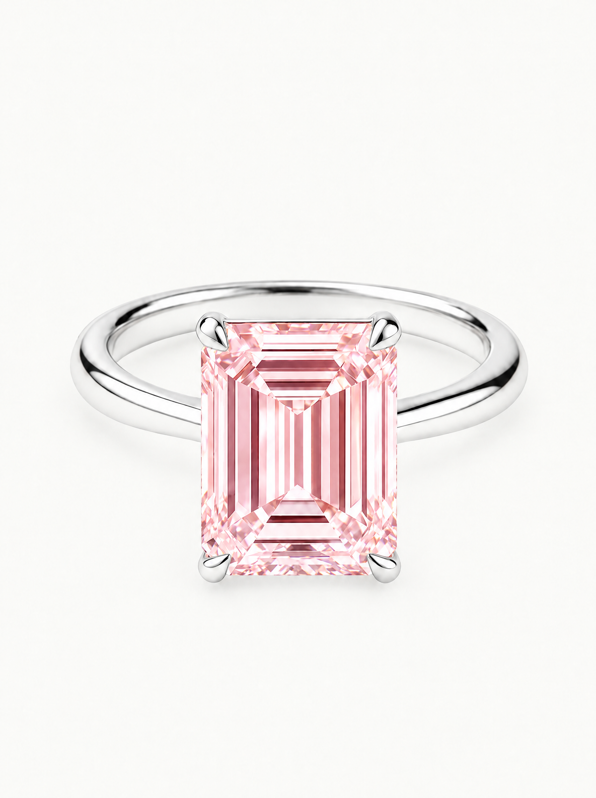 Fancy Pink Emerald Cut Solitaire Lab-Grown Diamond Engagement Ring in 14K white gold — Bow Tie Lab Diamonds