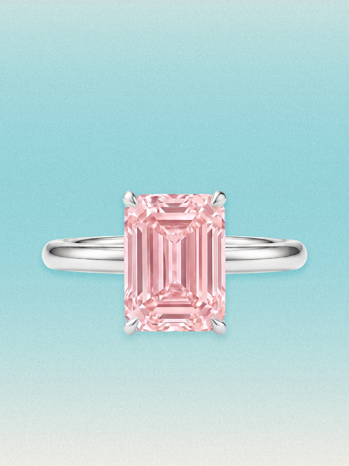 Fancy Pink Emerald Cut Solitaire Lab Grown Diamond Engagement Ring