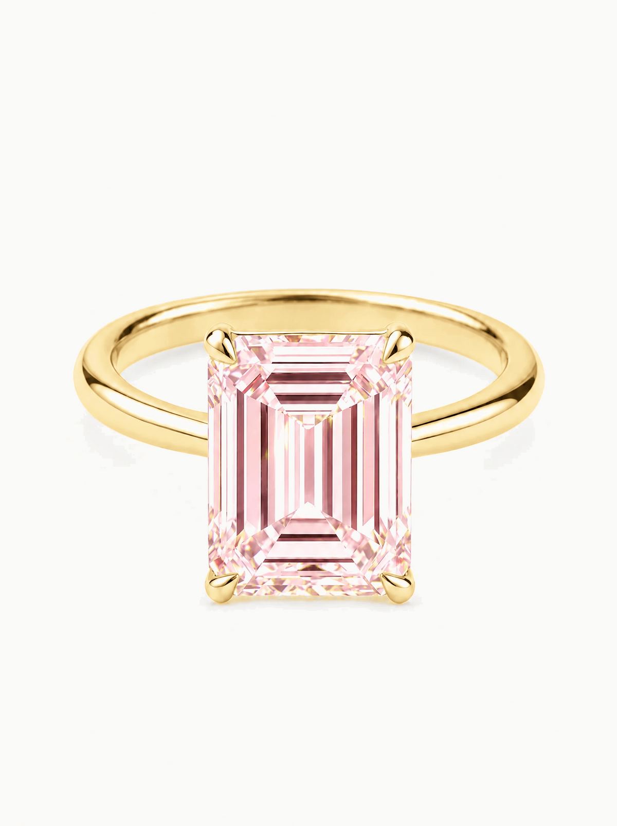 Fancy Pink Emerald Cut Solitaire Lab-Grown Diamond Engagement Ring in 14K yellow gold, carat size comparison — Bow Tie Lab Diamonds