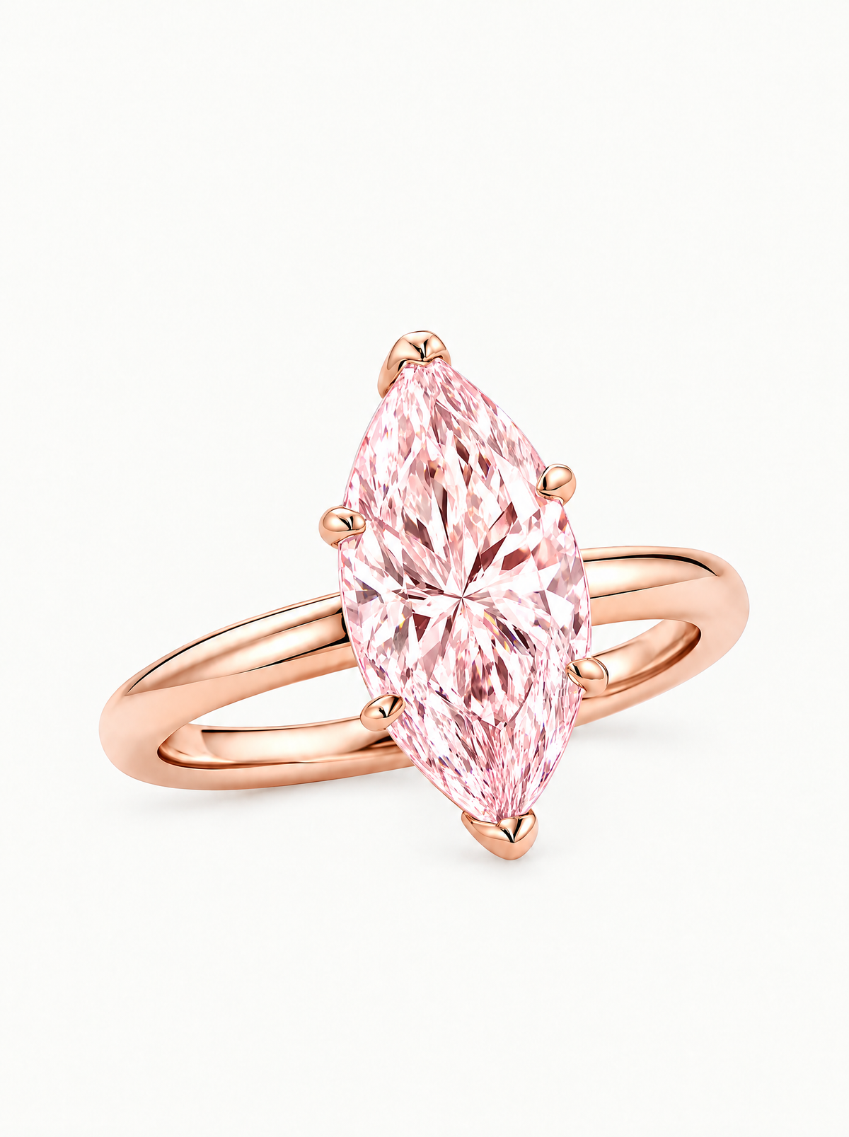 Fancy Pink Marquise Cut Solitaire Lab-Grown Diamond Engagement Ring in 14K rose gold — Bow Tie Lab Diamonds