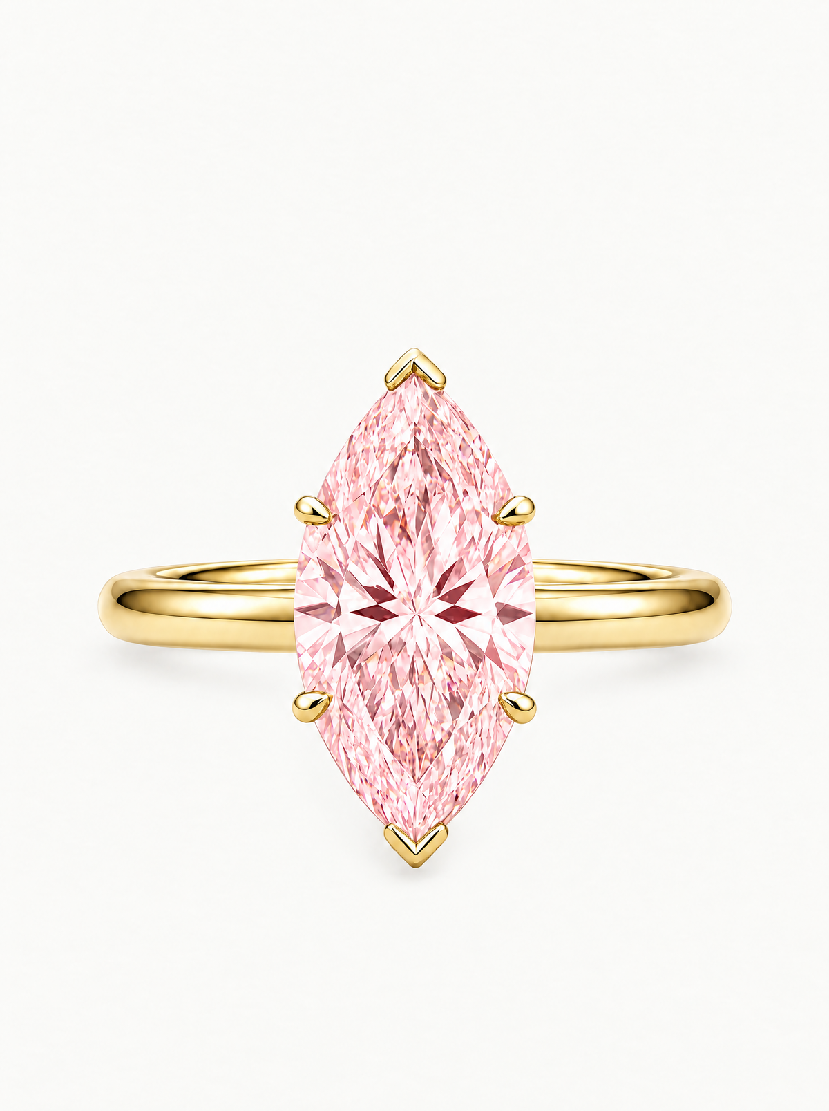 Fancy Pink Marquise Cut Solitaire Lab-Grown Diamond Engagement Ring in 14K yellow gold, front view — Bow Tie Lab Diamonds