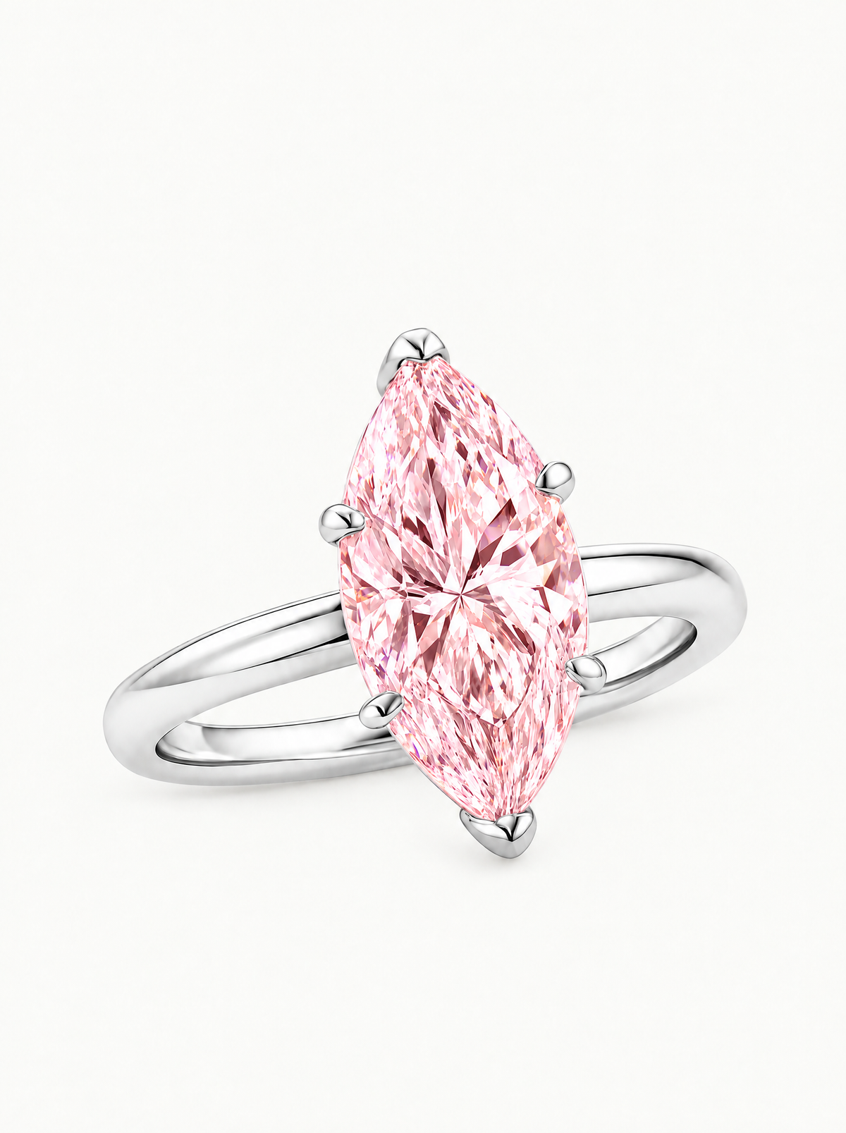 Fancy Pink Marquise Cut Solitaire Lab-Grown Diamond Engagement Ring in 14K white gold — Bow Tie Lab Diamonds
