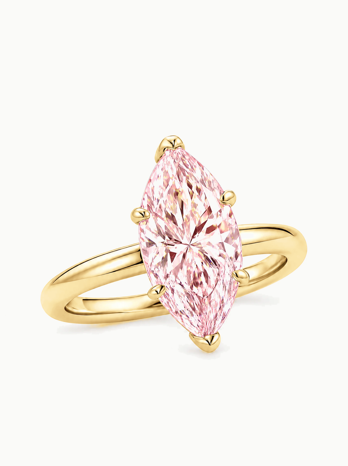 Fancy Pink Marquise Cut Solitaire Lab-Grown Diamond Engagement Ring in 14K yellow gold, carat size comparison — Bow Tie Lab Diamonds