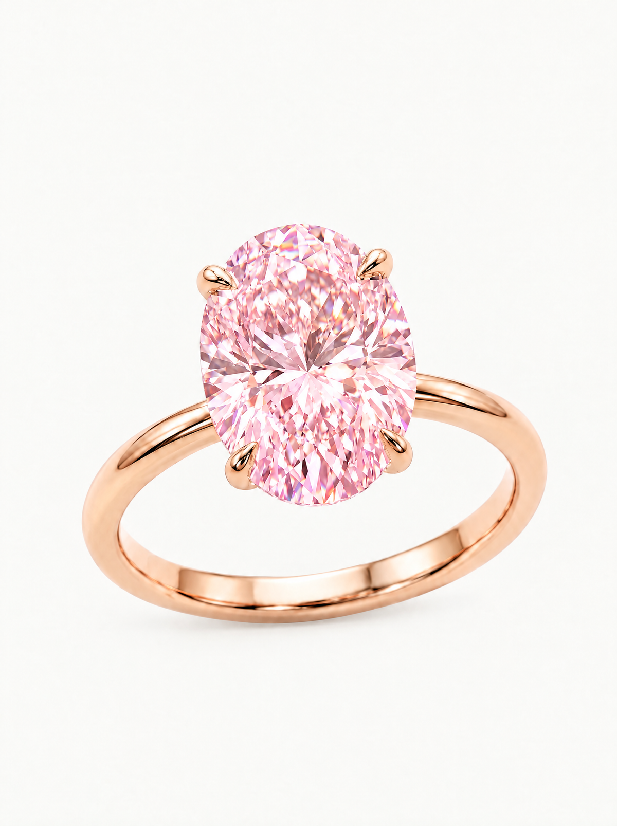 Fancy Pink Oval Cut Solitaire Lab-Grown Diamond Engagement Ring in 14K rose gold — Bow Tie Lab Diamonds