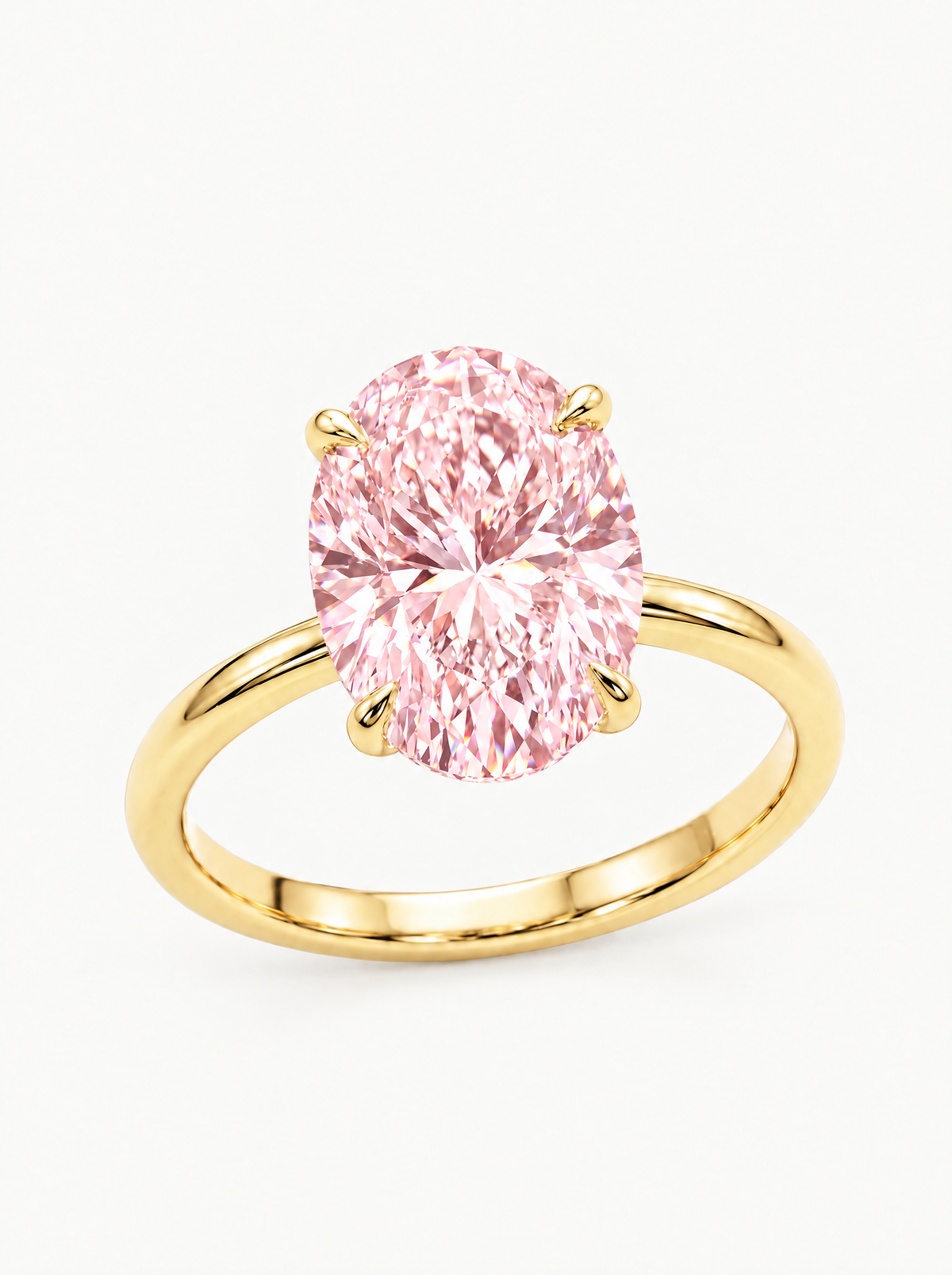 Fancy Pink Oval Cut Solitaire Lab-Grown Diamond Engagement Ring in 14K yellow gold — Bow Tie Lab Diamonds