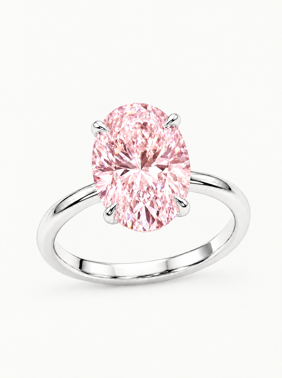Fancy Pink Oval Cut Solitaire Lab-Grown Diamond Engagement Ring in 14K white gold — Bow Tie Lab Diamonds