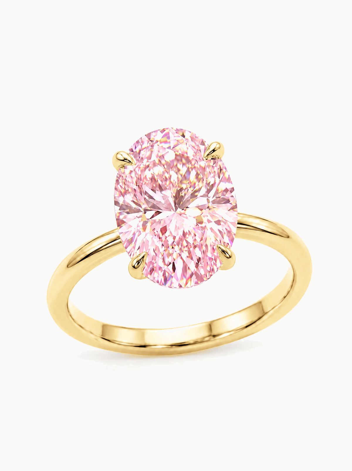 Fancy Pink Oval Cut Solitaire Lab-Grown Diamond Engagement Ring in 14K yellow gold, carat size comparison — Bow Tie Lab Diamonds