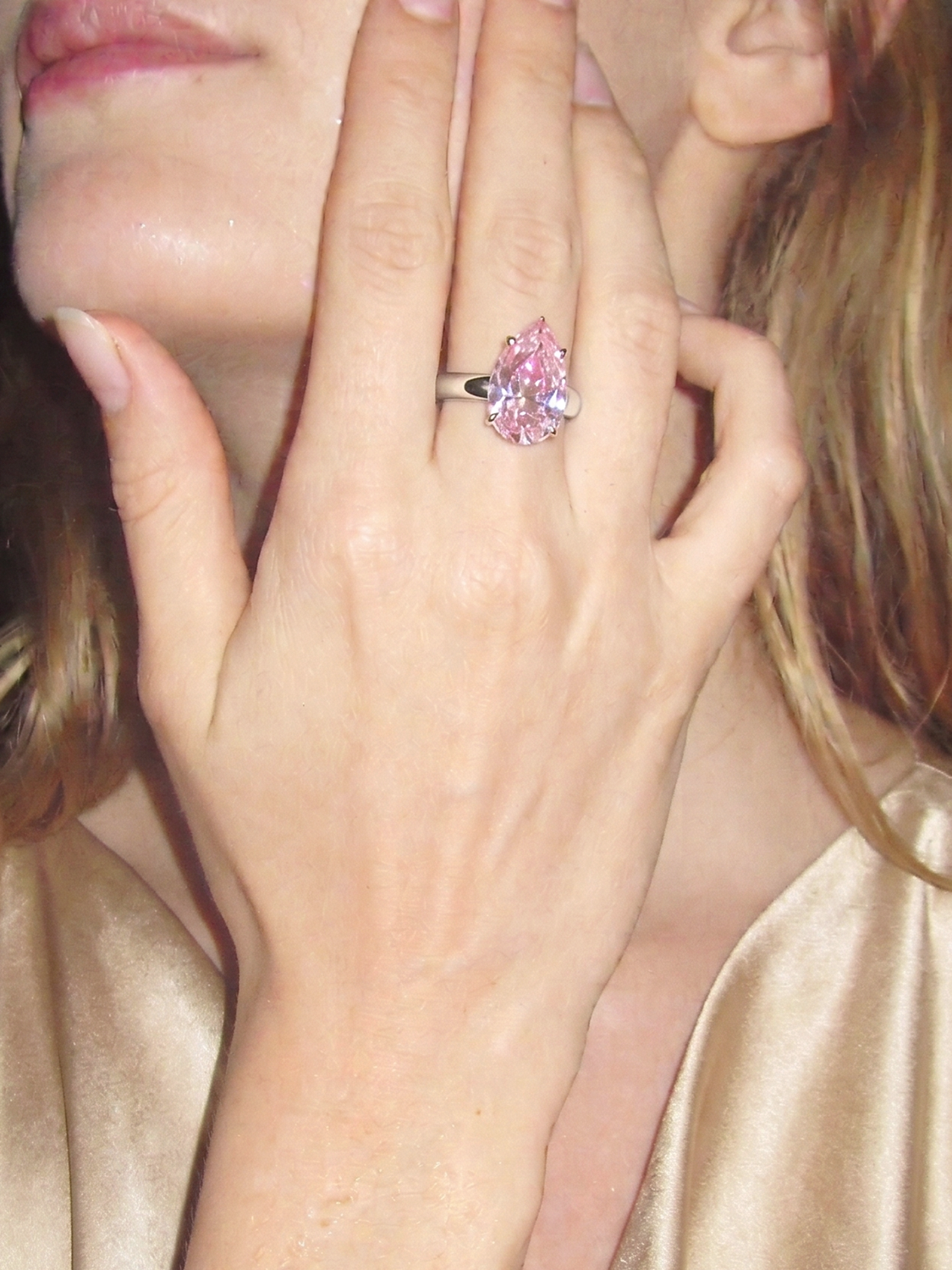 Fancy Pink Pear Cut Solitaire Lab Grown Diamond Engagement Ring
