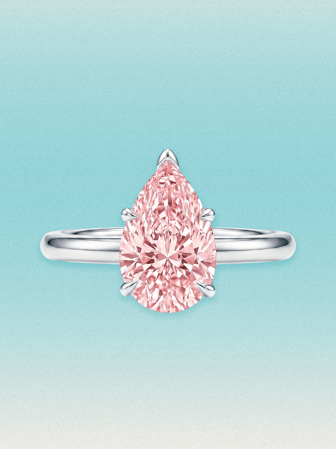 Fancy Pink Pear Cut Solitaire Lab Grown Diamond Engagement Ring