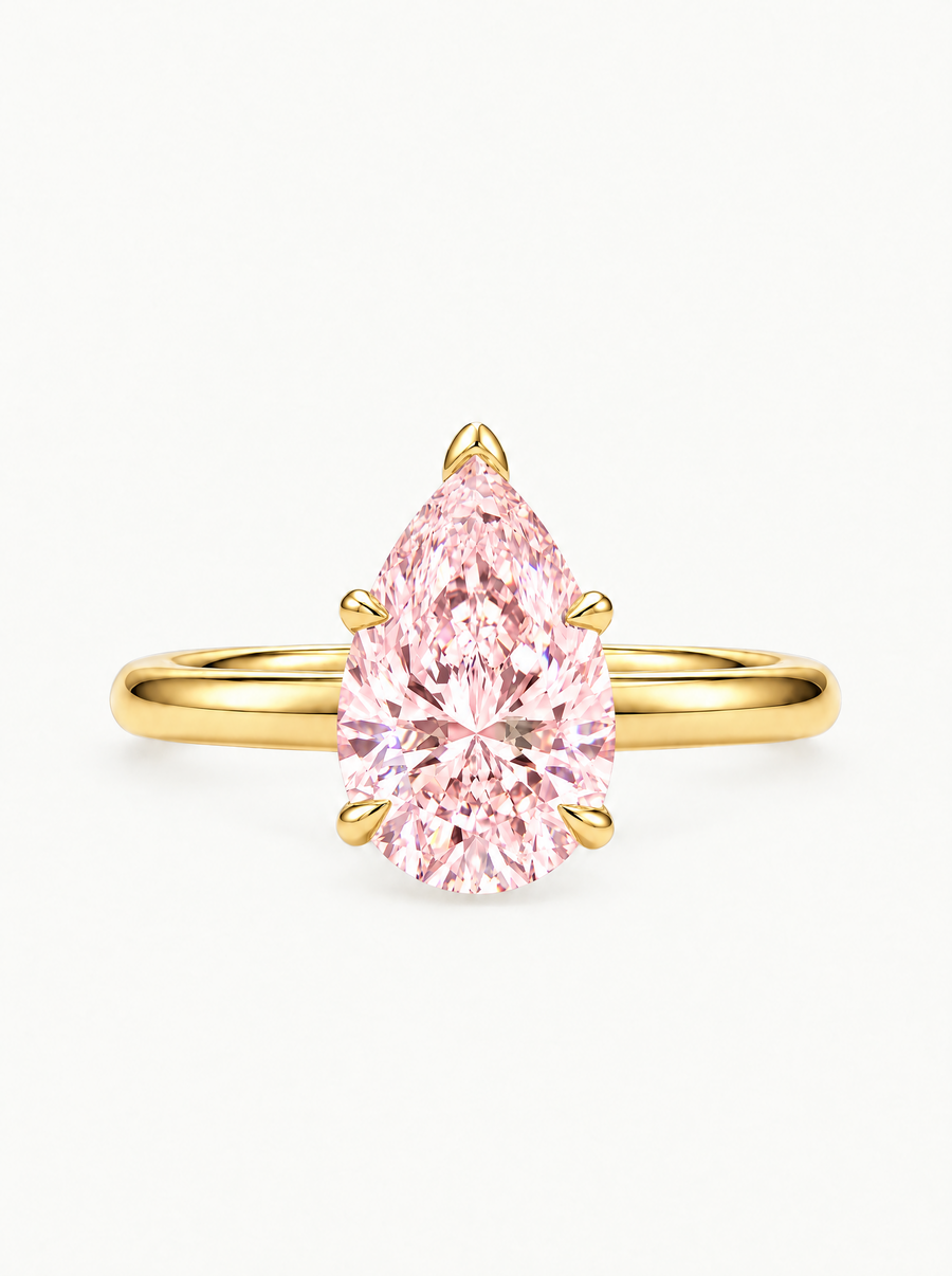 Fancy Pink Pear Cut Solitaire Lab Grown Diamond Engagement Ring