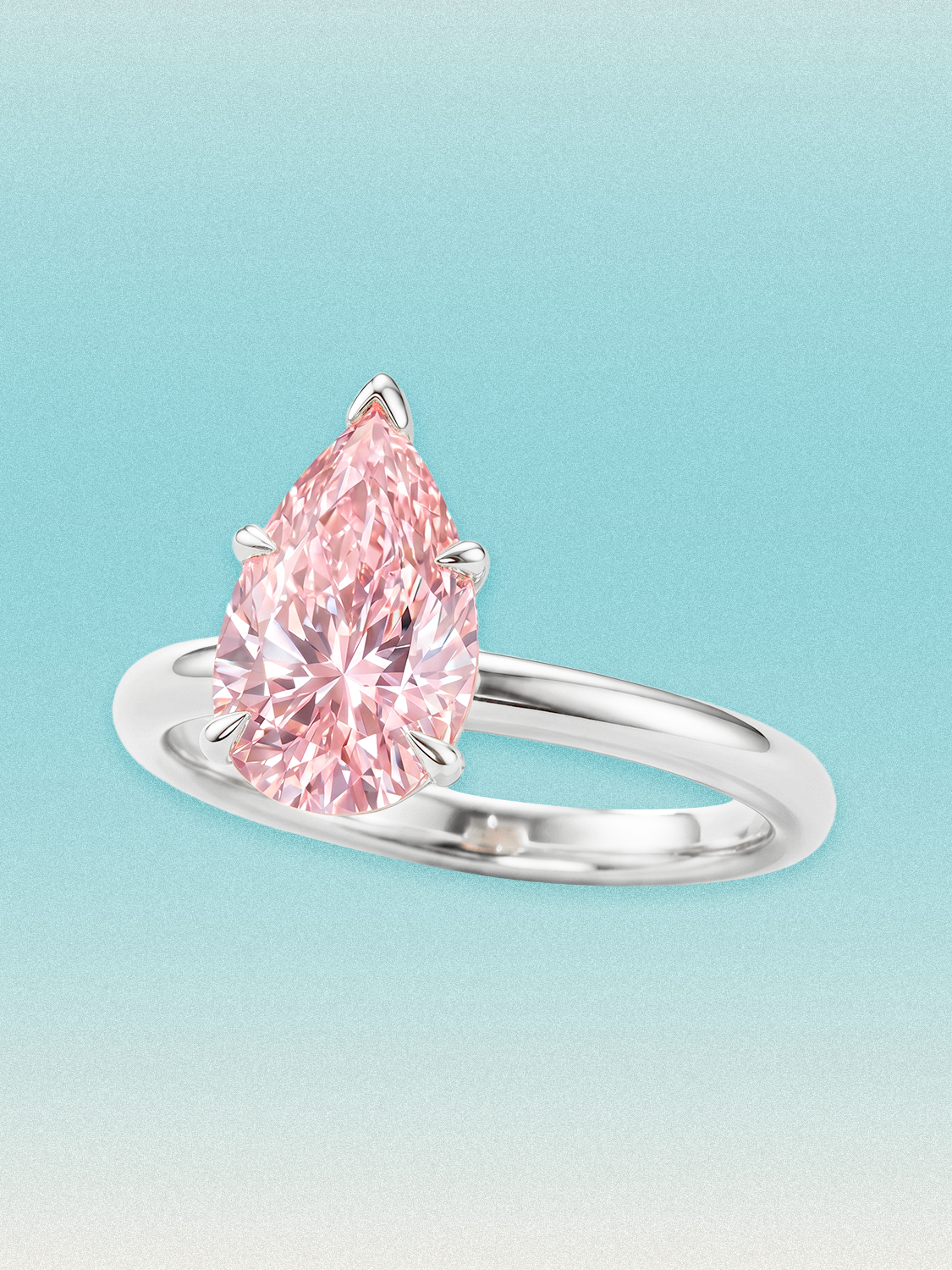 Fancy Pink Pear Cut Solitaire Lab Grown Diamond Engagement Ring